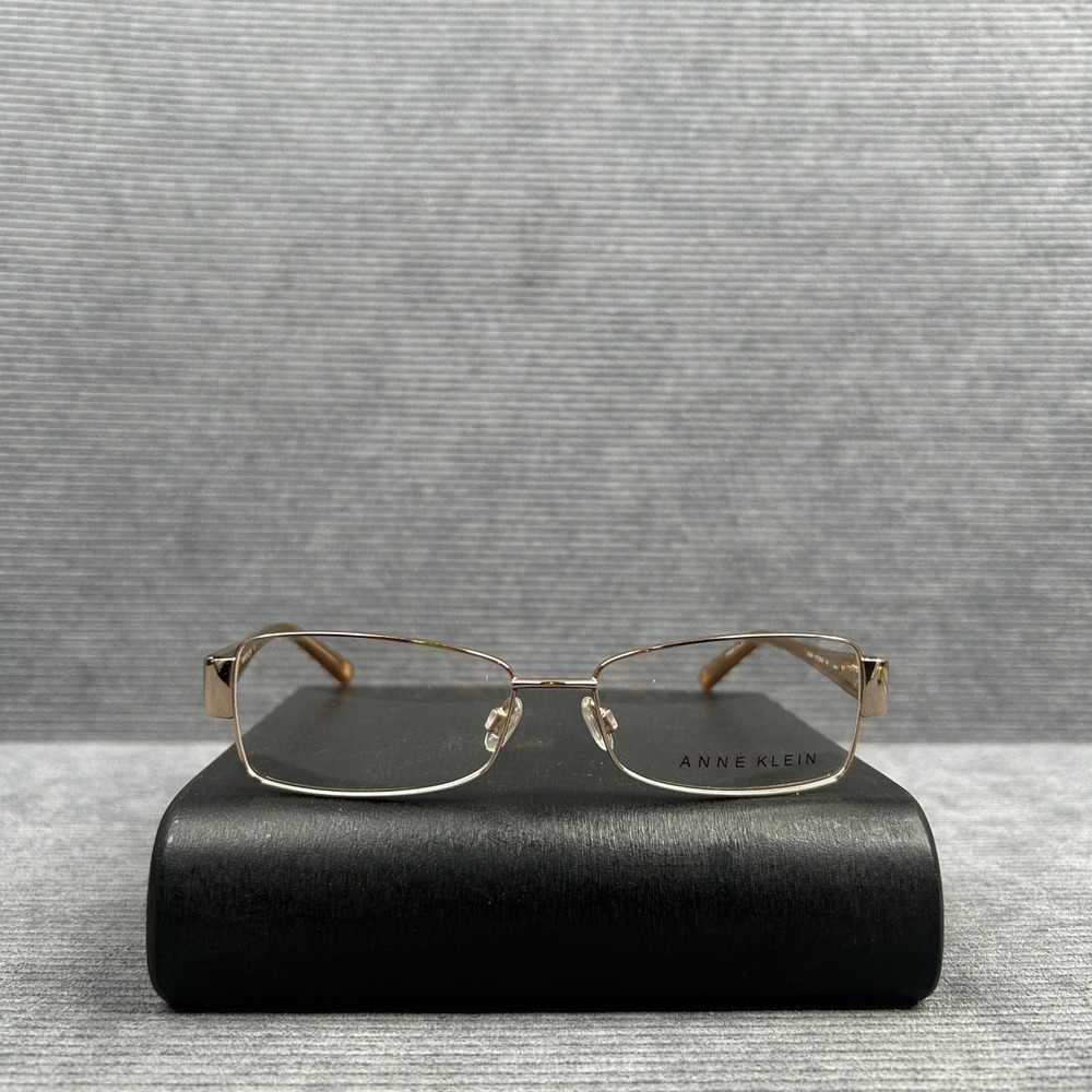 Anne Klein AK5004 Vintage Gold Rectangular Eyeglasses 54-15-140 Amber Temp